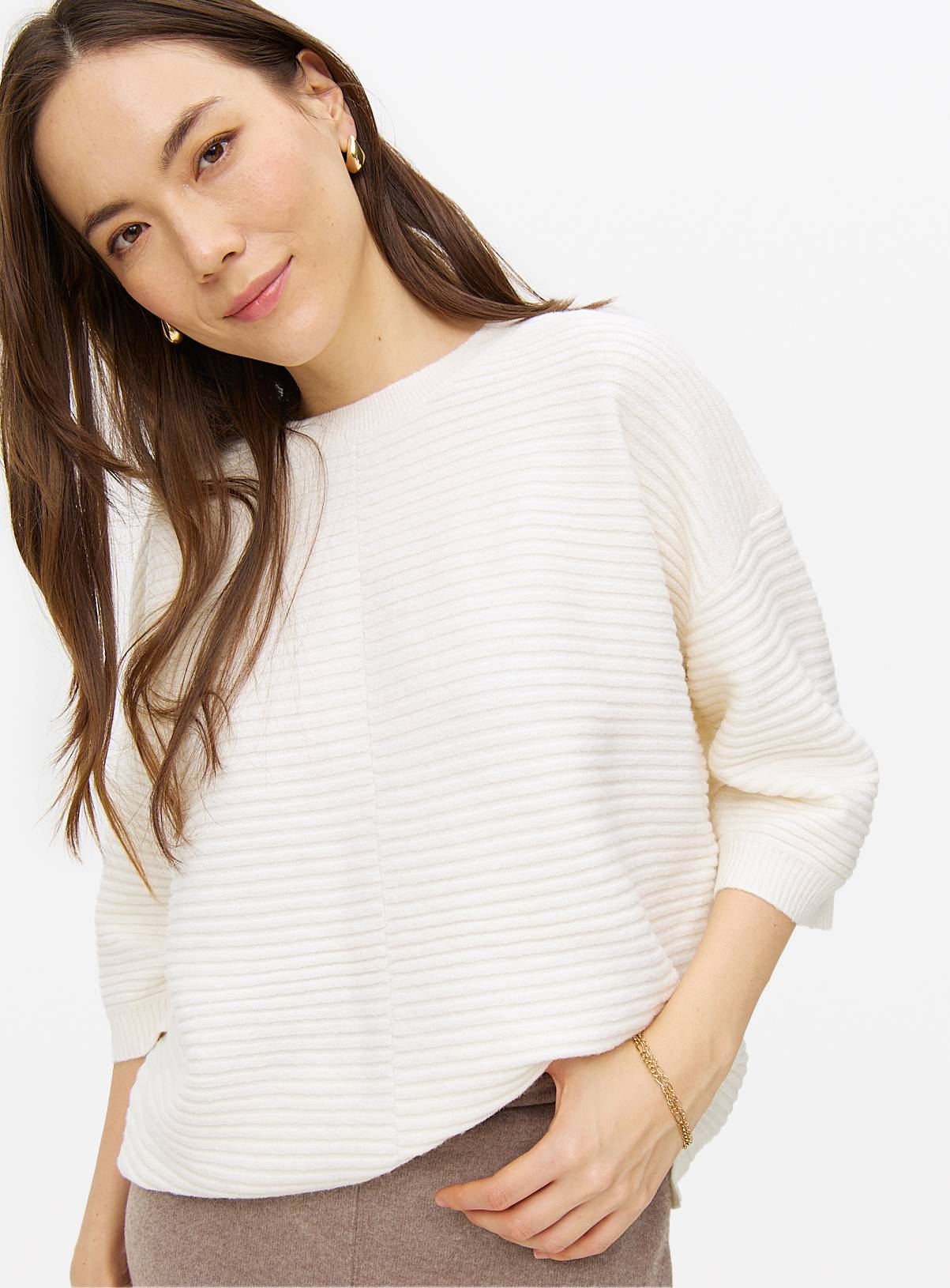 Cream Ripple Stitch Half Sleeve Jumper 8 - Image 1