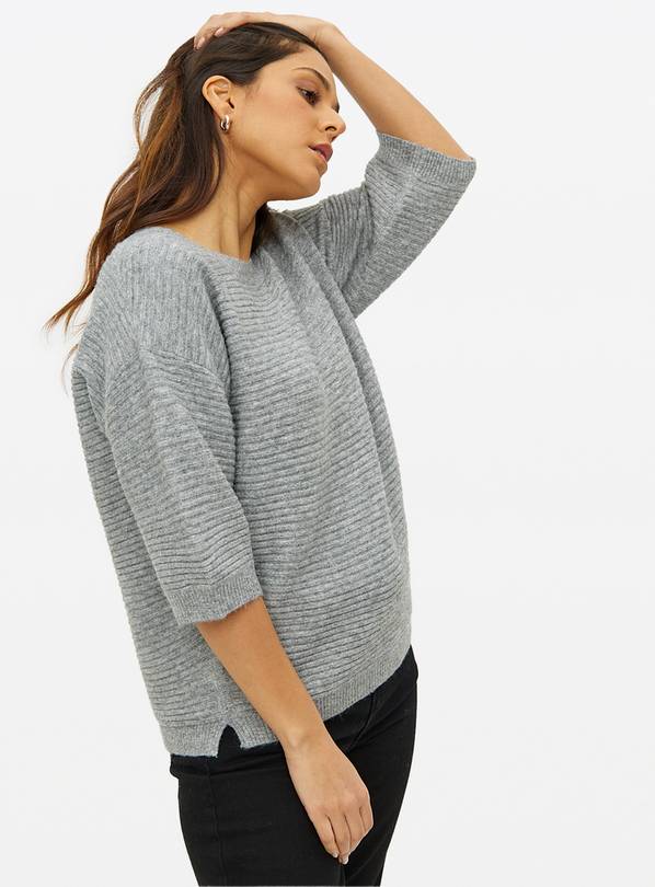 Grey Ripple Stitch Half Sleeve Jumper 10