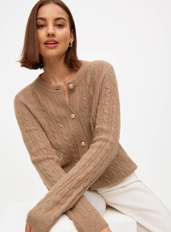 Brown Cable Knit Cropped Cardigan 10