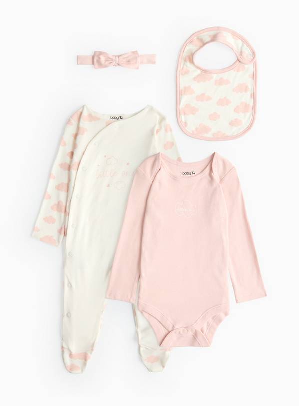 Pink Cloud Bodysuit, Sleepsuit, Headband & Bib Set Up to 1 mth