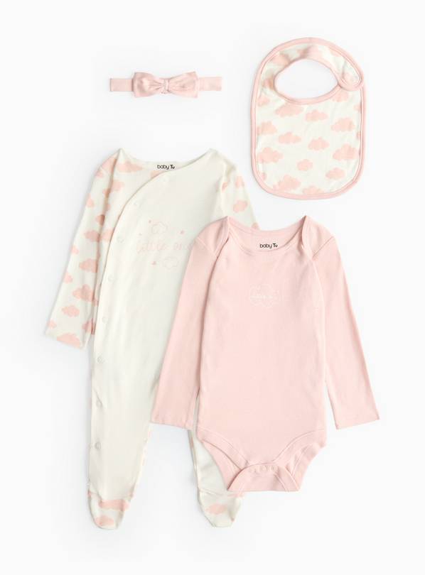 Pink Cloud Bodysuit, Sleepsuit, Headband & Bib Set 3-6 months