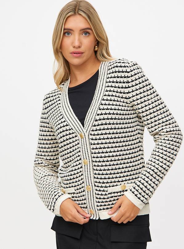 Monochrome Stripe Stitch Design Sparkle Cardigan 12