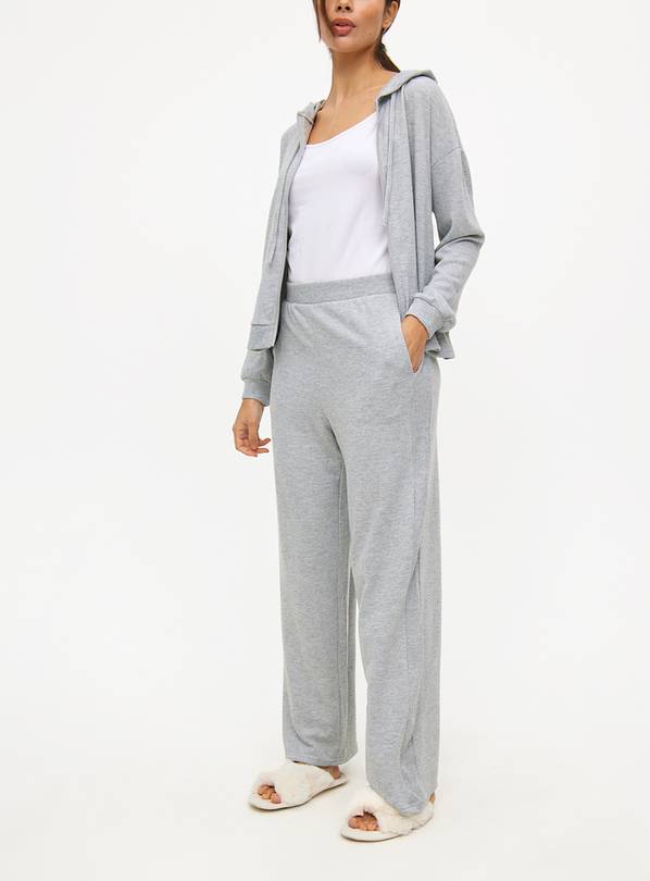 Grey Knitted Wide Leg Co-ord Pyjama Bottoms L