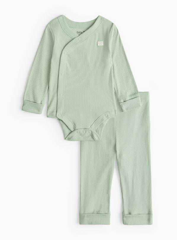 Green Ribbed Bodysuit & Leggings Set Up to 1 mth