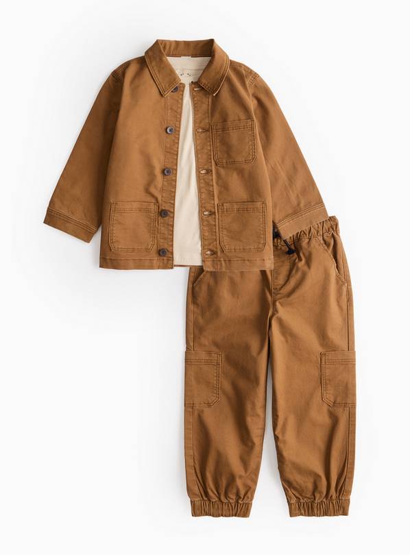 Brown Shirt & Cargo Trousers 3 Piece Set  2-3 years