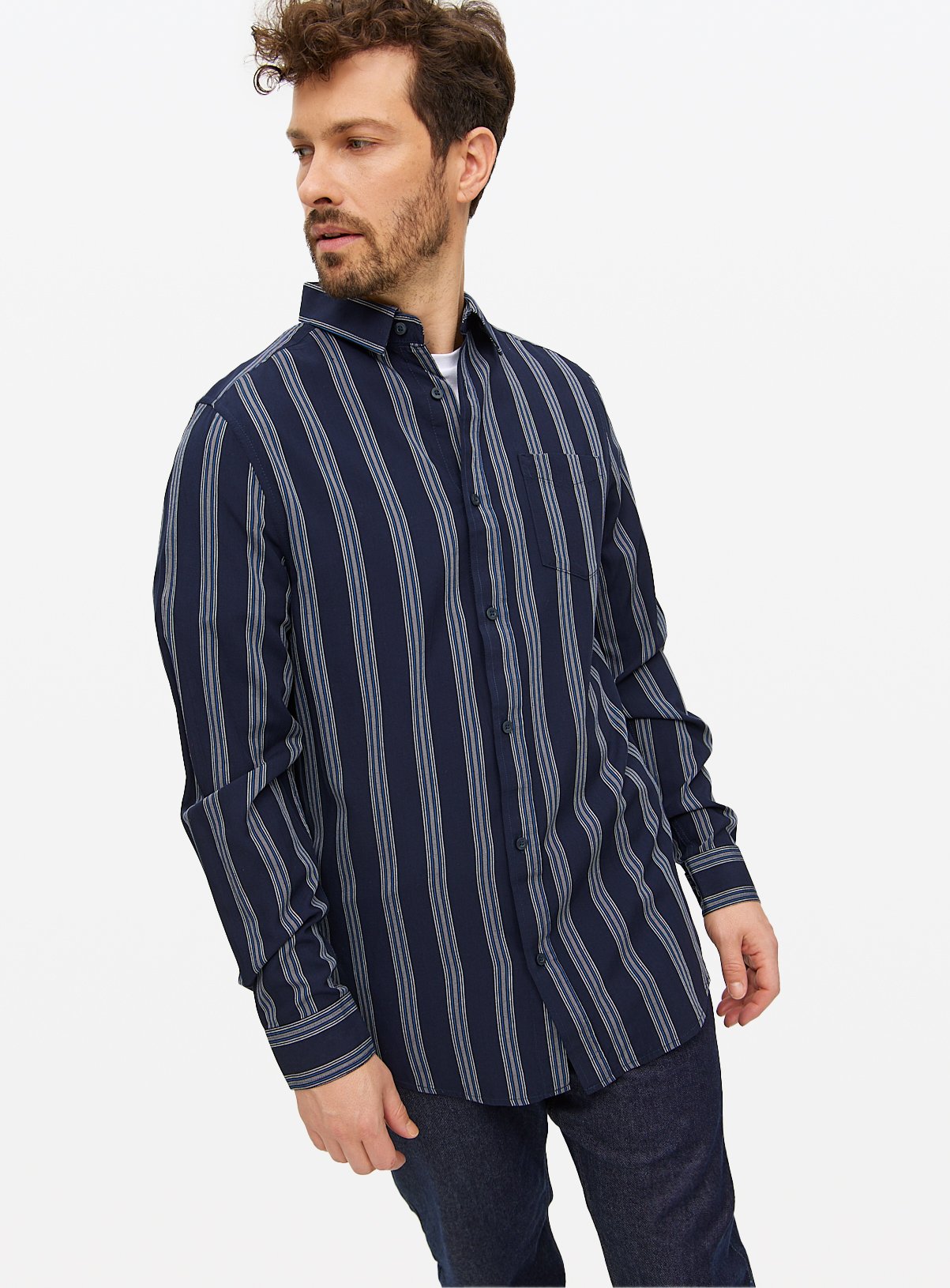 Men's Navy Vertical Stripe Shirt