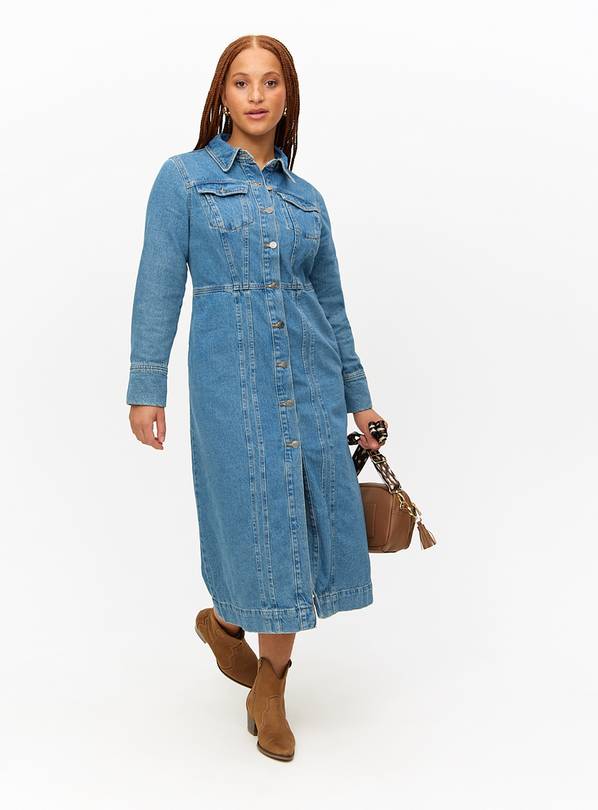 Blue Button-Through Denim Midi Dress 14