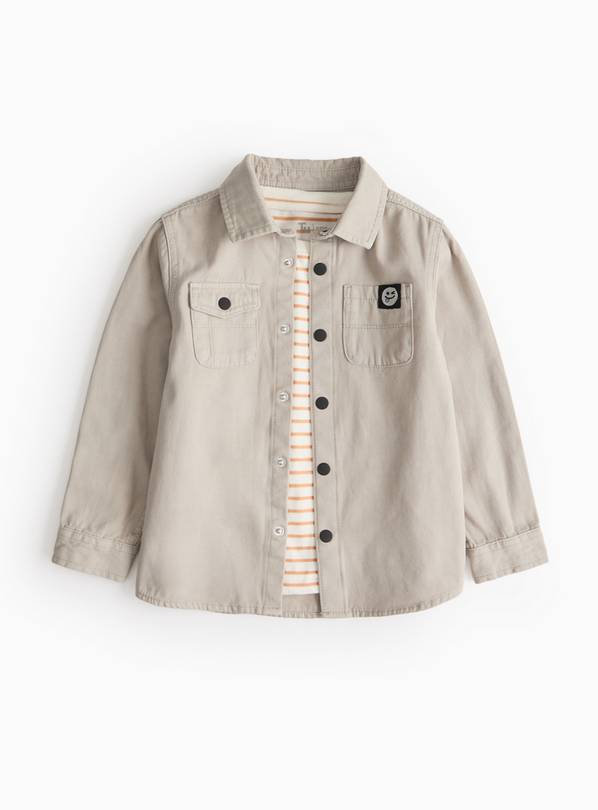 Ochre Stripe T-Shirt & Grey Woven Shirt Set 5-6 years