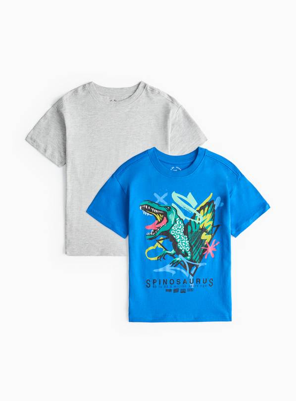 Blue Dino Print & Grey T-Shirt 2 Pack 5 years