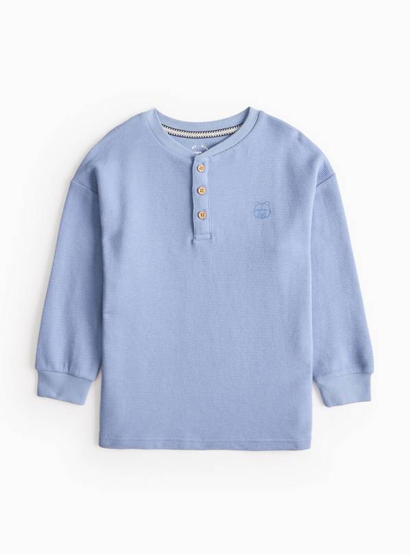 Blue Textured Grandad Collar Long Sleeve Top 13 years