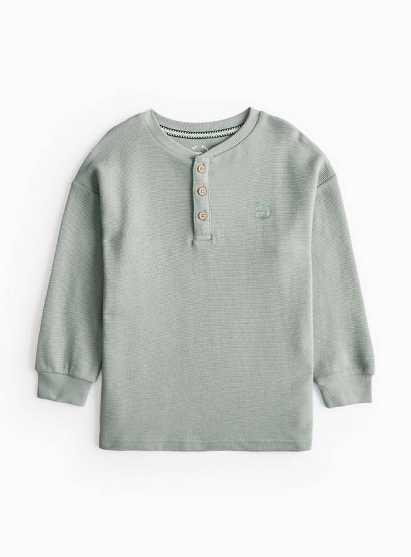 Green Textured Grandad Collar Long Sleeve Top 6 years