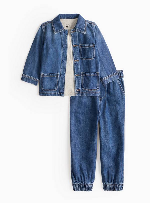 Blue Denim Jacket & Joggers & T-Shirt Set 1-2 years