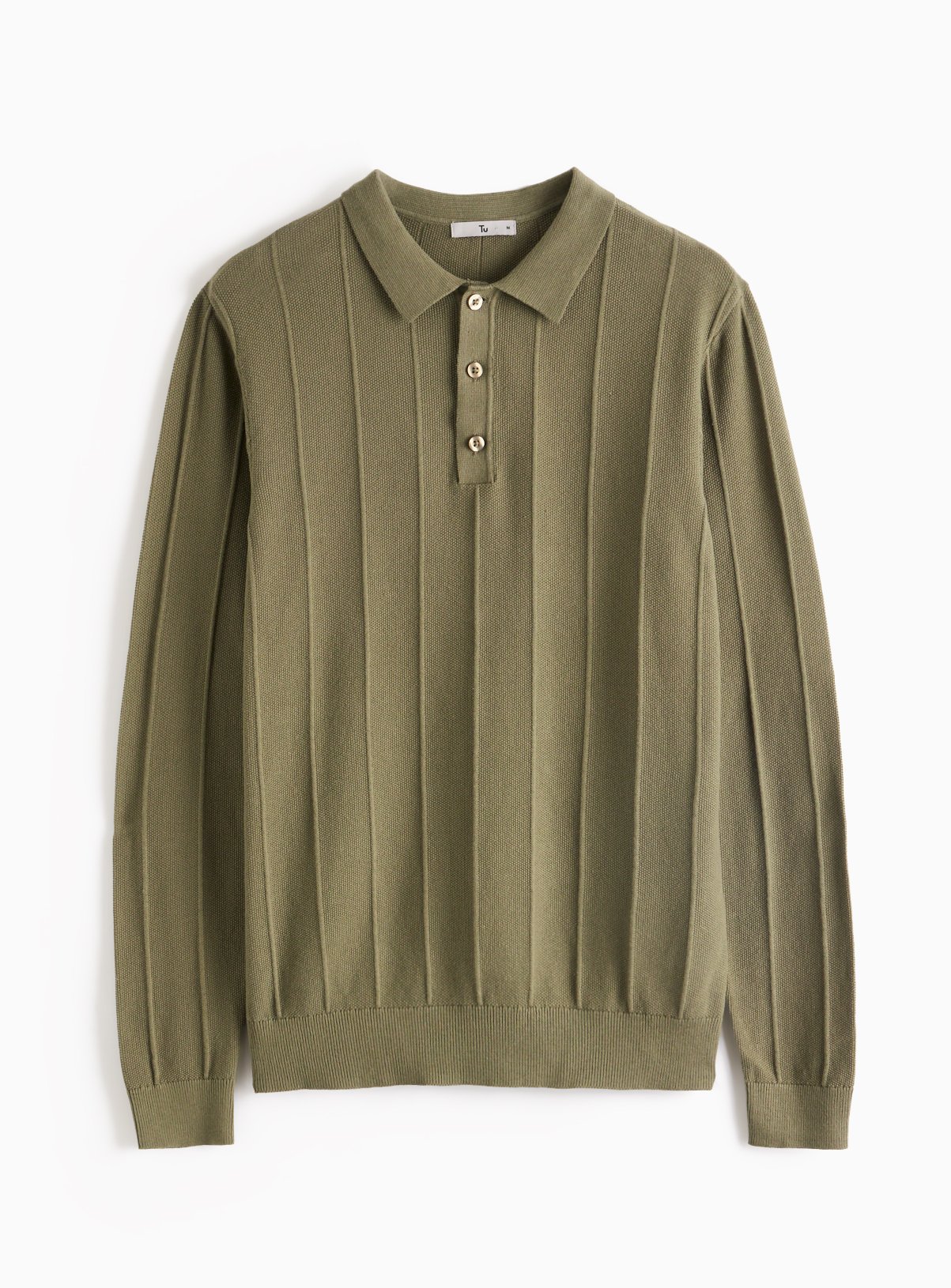 Men's Khaki Ribbed Stripe Knitted Polo Jumper