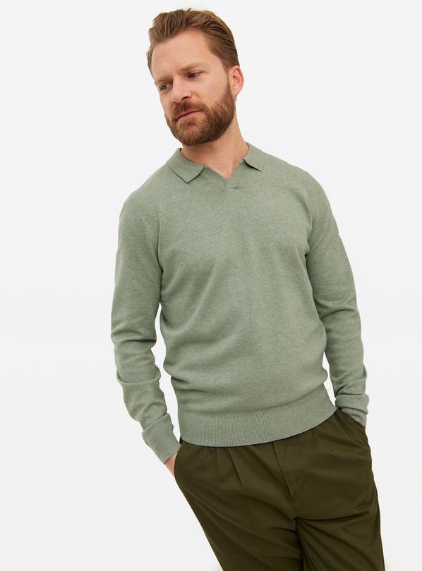 Sage Green Trophy Neck Knitted Jumper M