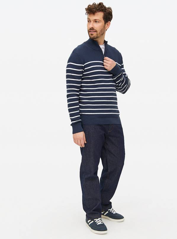 Navy Stripe Knitted Quarter Zip Jumper M