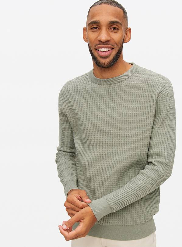 Green Waffle Knit Crew Jumper L