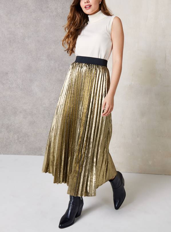 EVERBELLE Gold Pleated Maxi Skirt 10