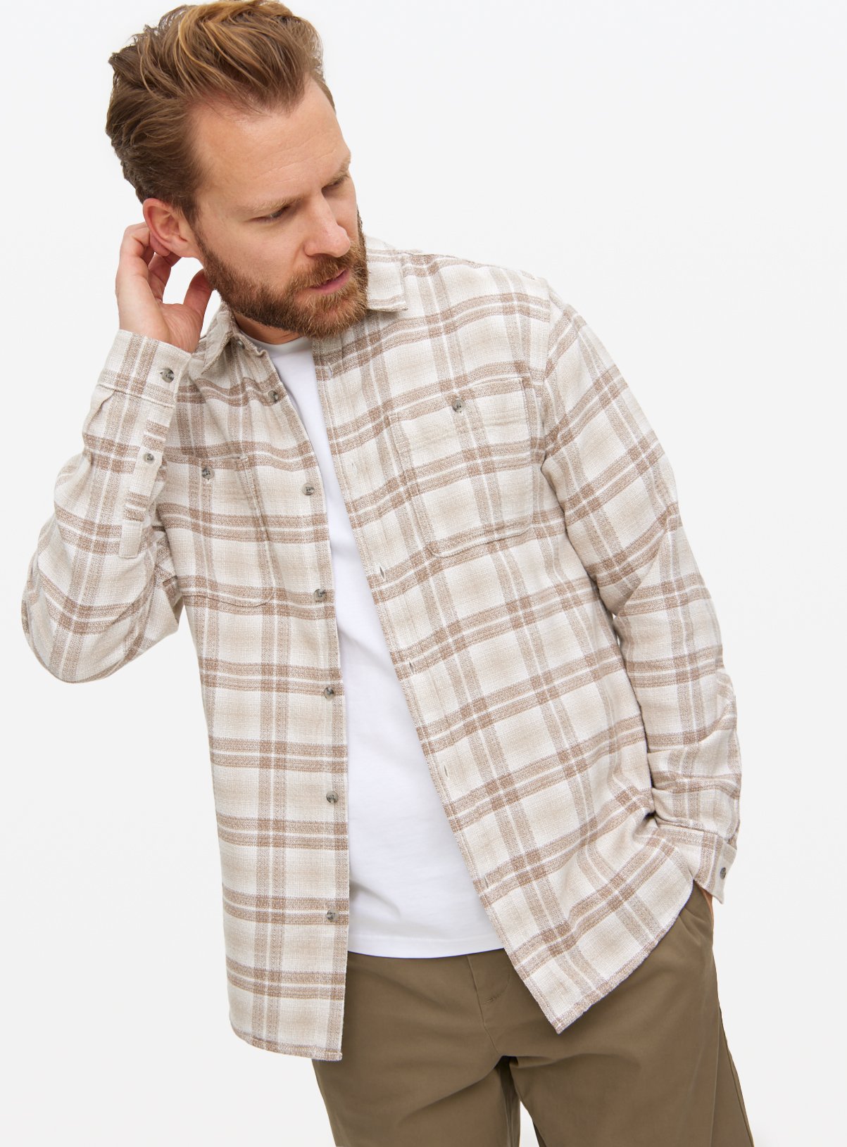 Men's Neutral Check Textured Shirt
