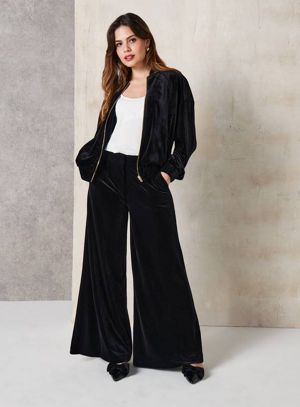 EVEREBELLE Black Velour Wide Leg Co-ord Trousers  10