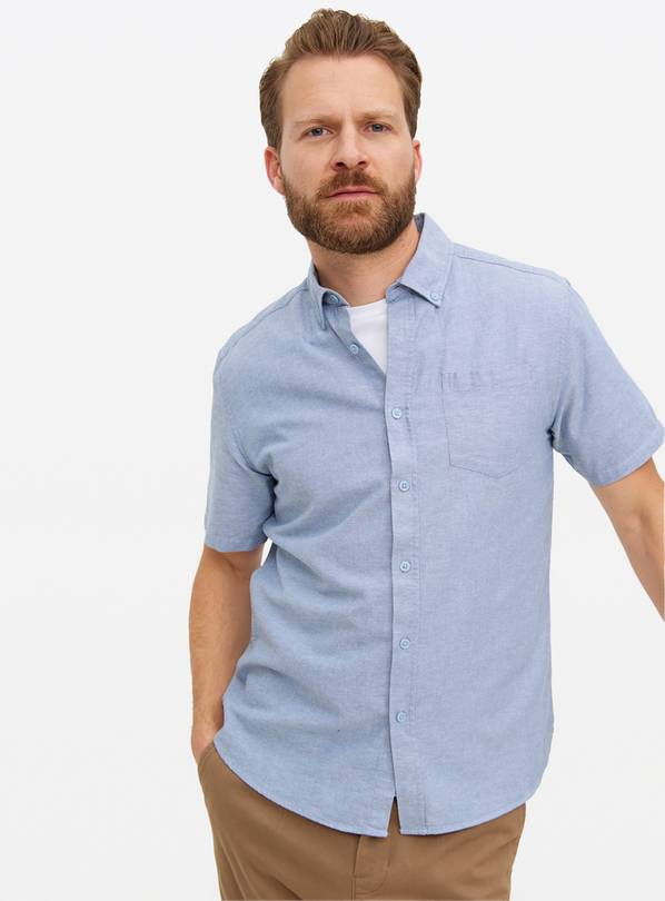 Blue Short Sleeve Oxford Shirt L