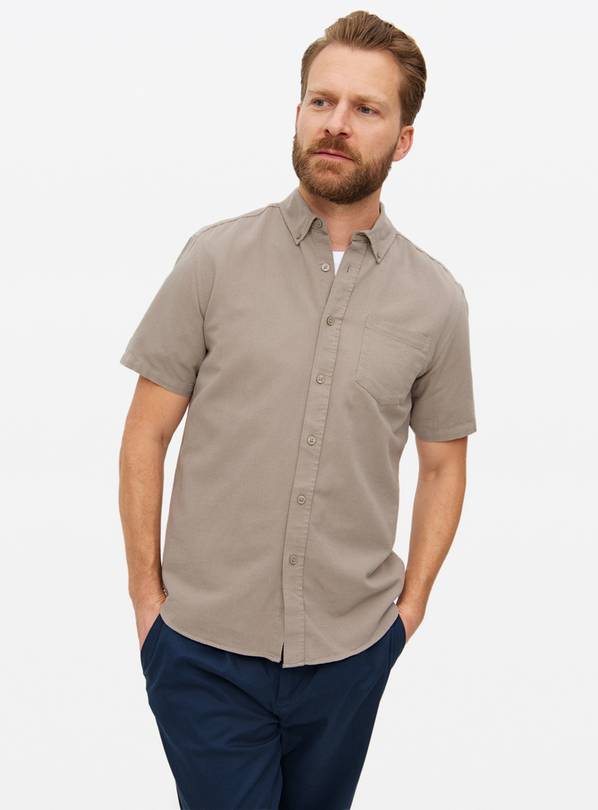 Grey Short Sleeve Oxford Shirt M