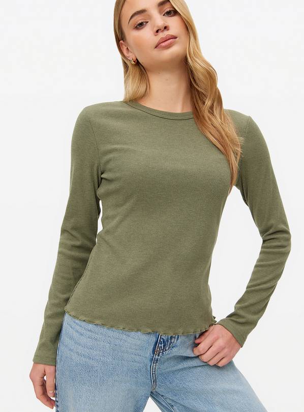 Khaki Soft-Touch Lettuce Hem Top 12