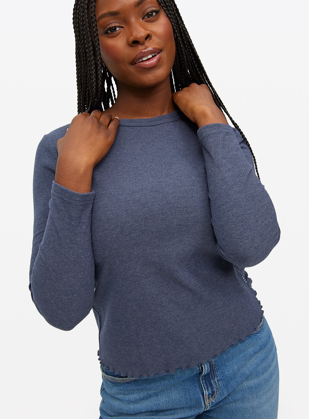 Navy Soft-Touch Lettuce Hem Top 8