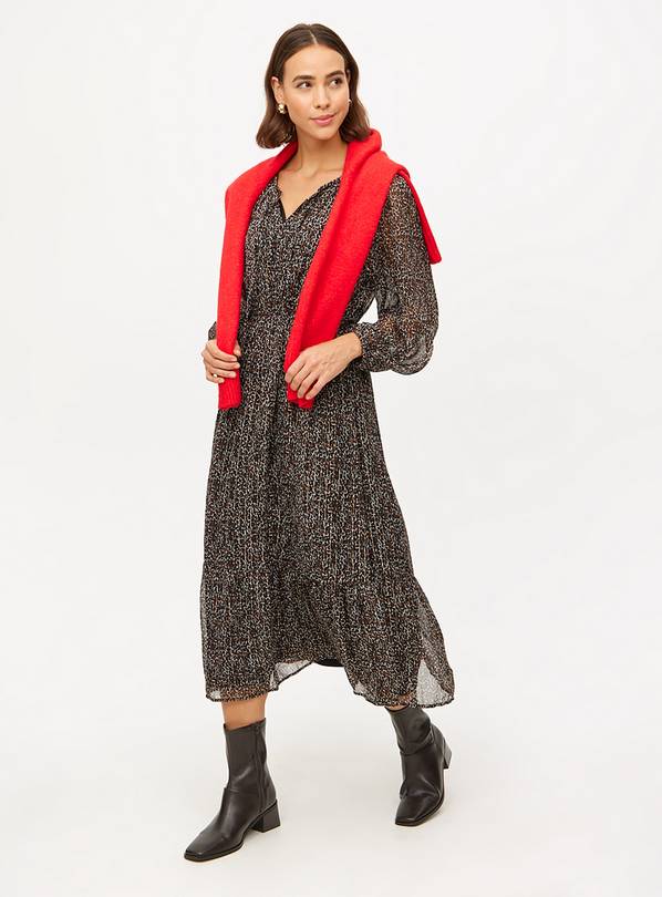 Animal Print Sparkle Detail Midaxi Long Sleeve Dress 24