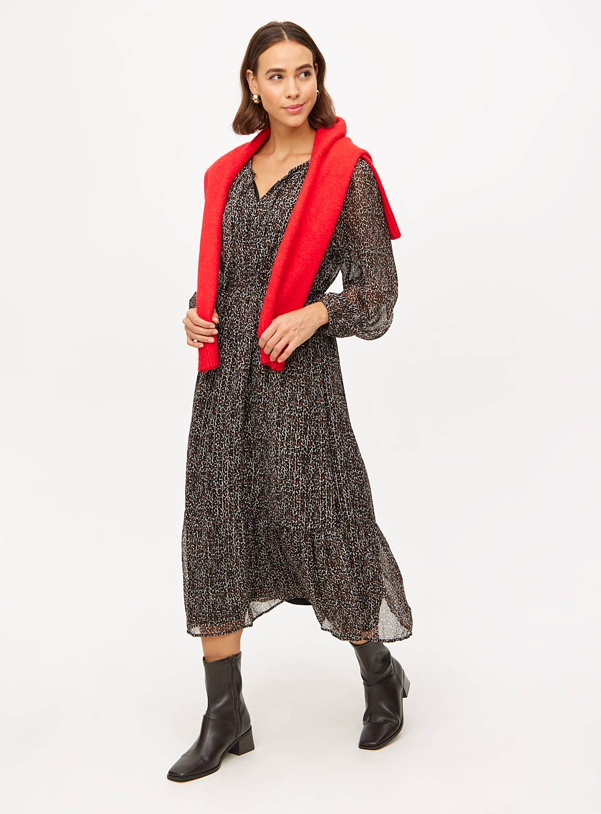 Animal Print Sparkle Detail Midaxi Long Sleeve Dress 12 - Image 1