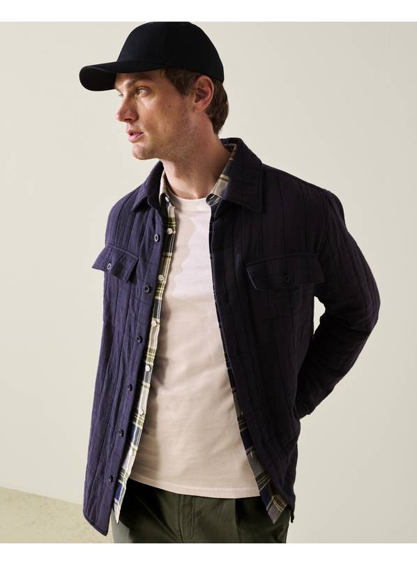 Navy Grid Stitch Overshirt L