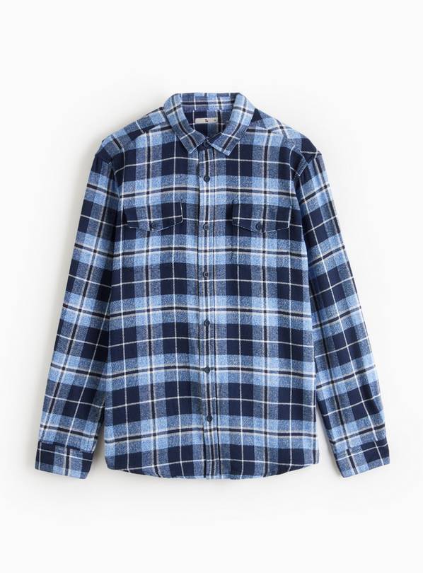 Blue Brushed Check Long Sleeve Shirt L