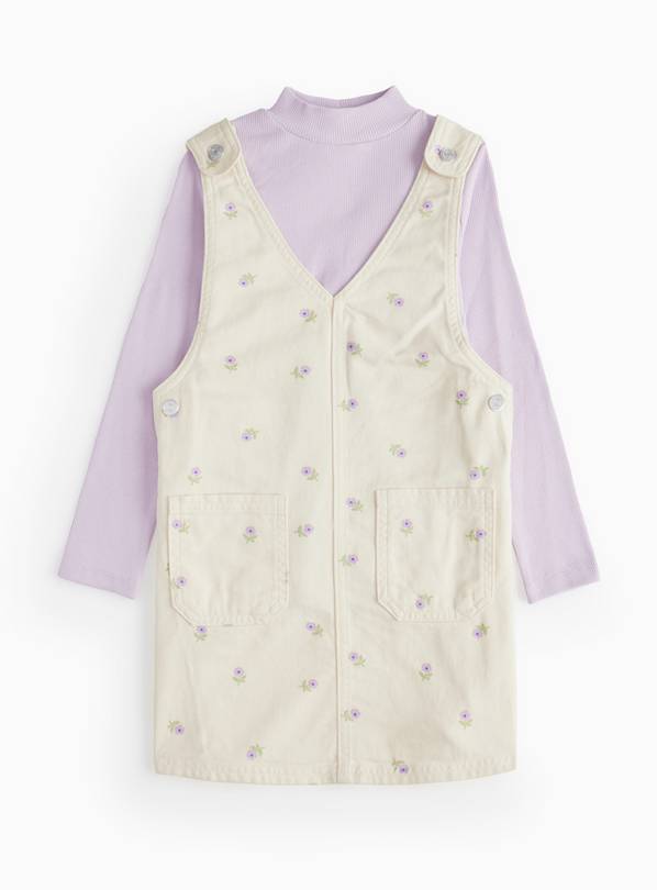 Lilac Long Sleeve Top & Floral Print V-Neck Pinafore Dress Set 6 years