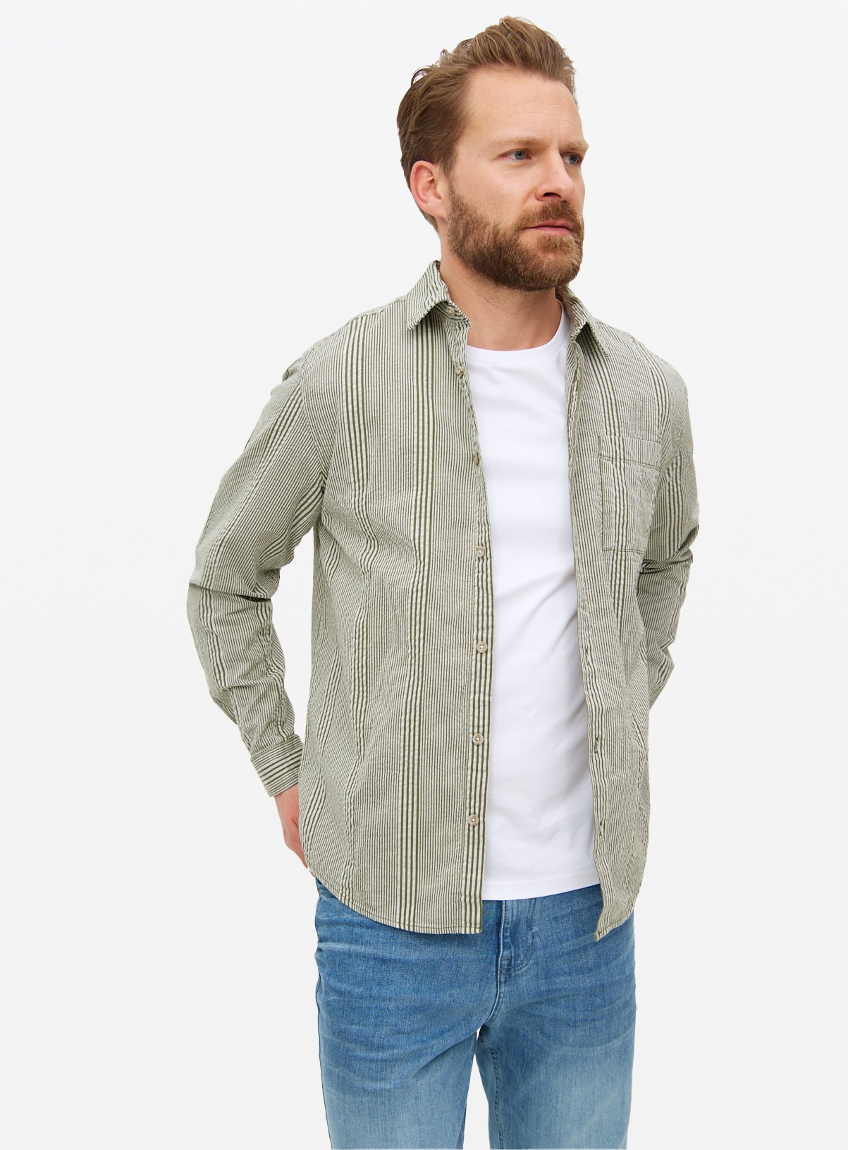 Men's Green Stripe Seersucker Shirt