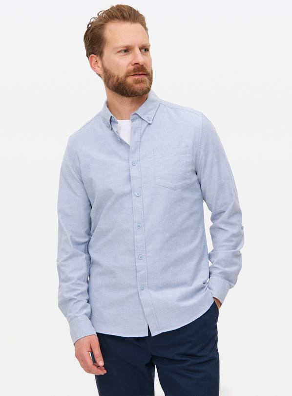 Blue Roll Sleeve Slim Fit Oxford Shirt L