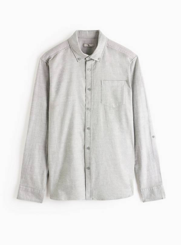 Grey Roll Sleeve Slim Fit Oxford Shirt L