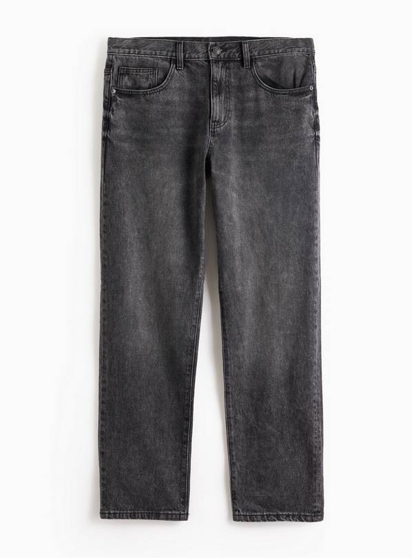 Washed Black Denim Straight Leg Jeans 30R