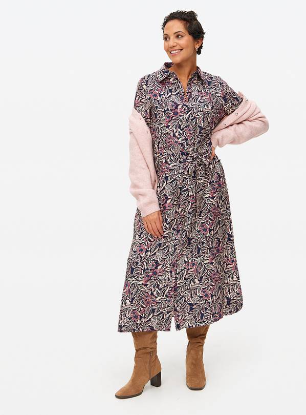 Pink Floral Tie-Waist Midaxi Shirt Dress 20S