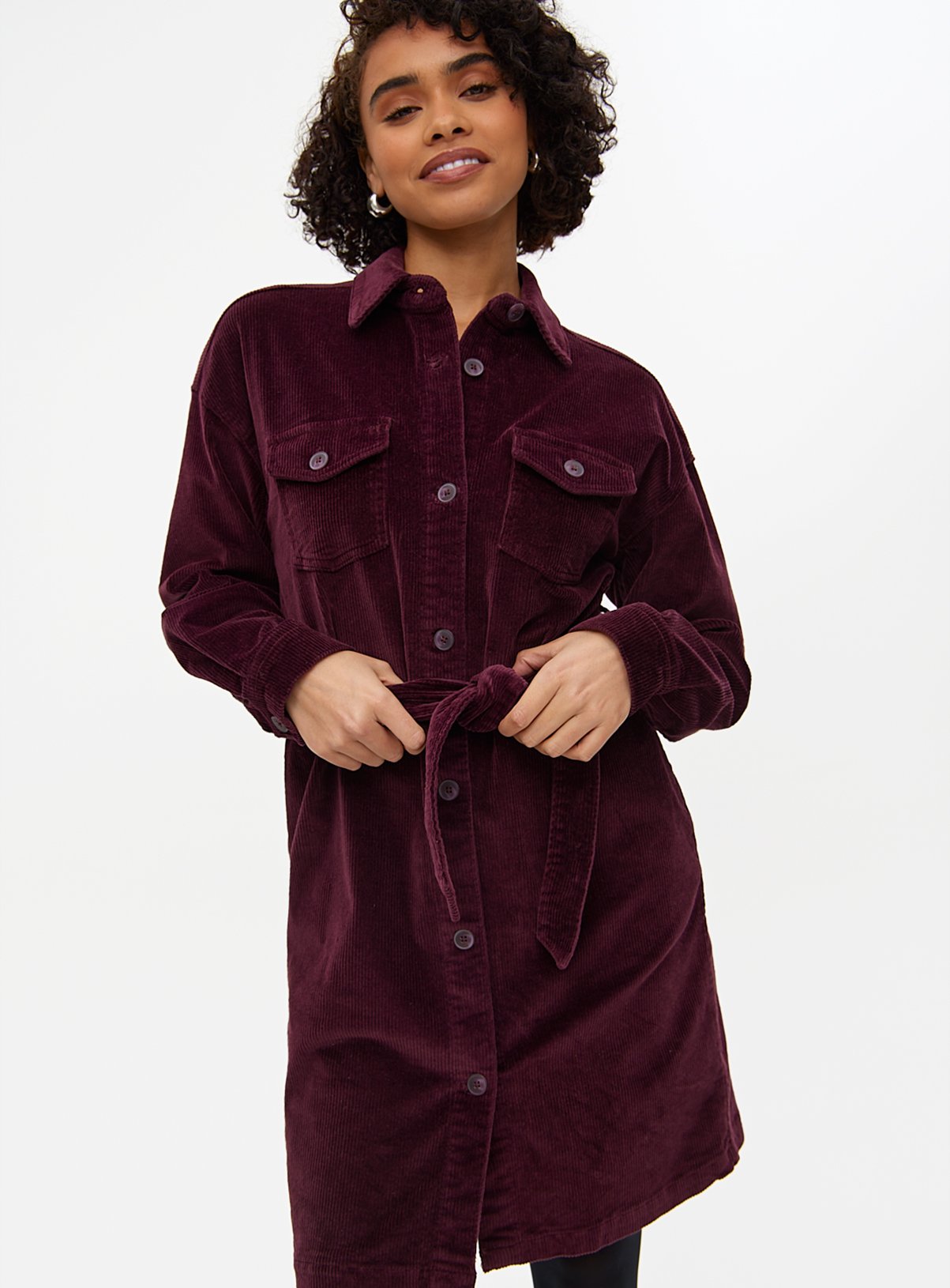 Burgundy Corduroy Shirt Dress 24