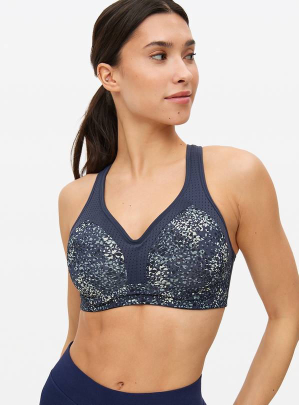 Active Navy Animal Print Racerback Sports Bra  32B