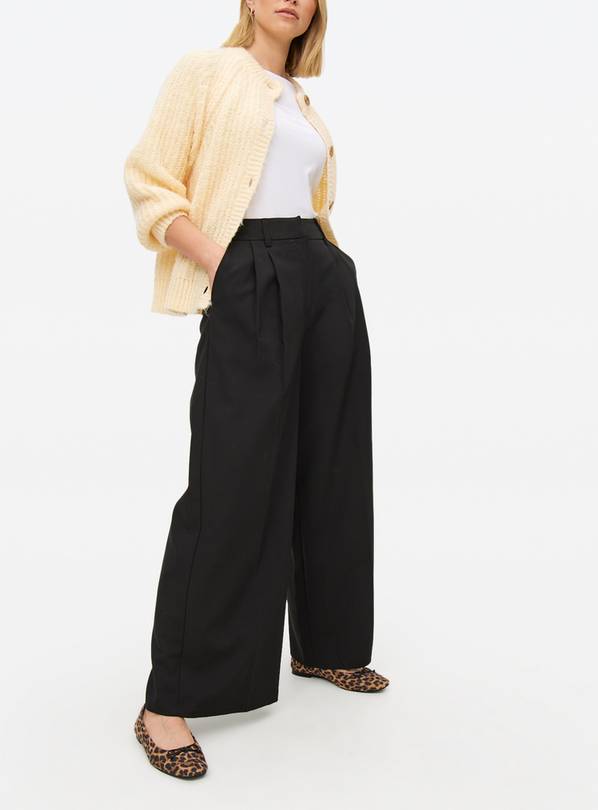 Black Ultra Wide Leg Tailored Trousers 14S