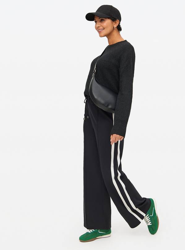 Black Side Stripe Wide Leg Ponte Trousers 16