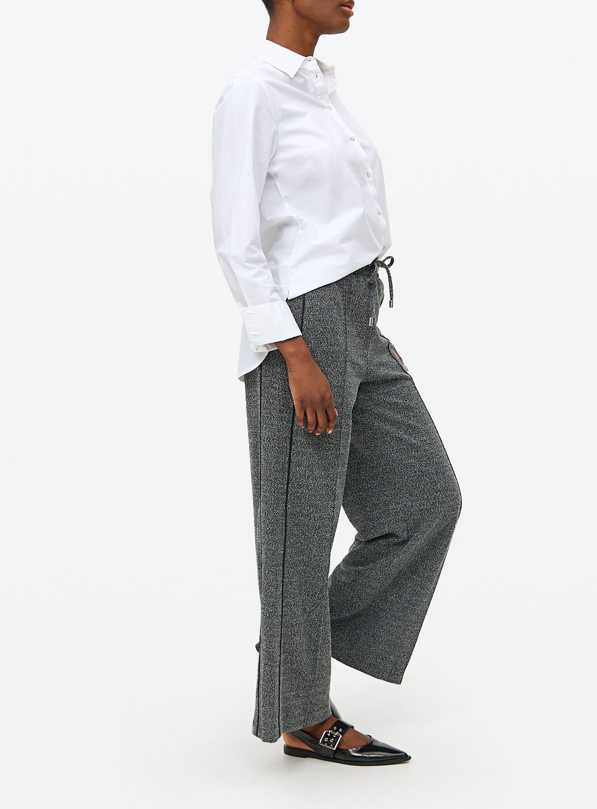 Grey Salt And Pepper Wide Leg Trousers  16 - Image 2 thumbnail