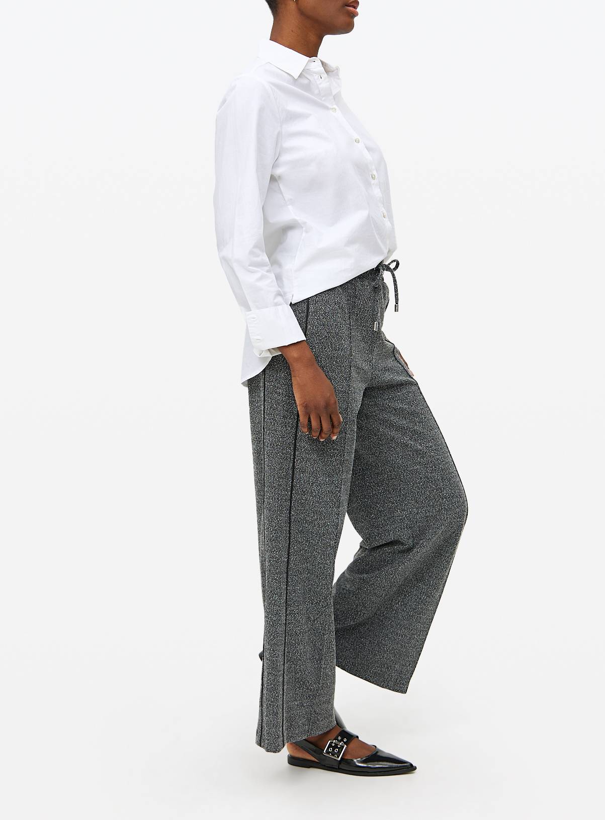 Grey Salt And Pepper Wide Leg Trousers  16 - Image 2