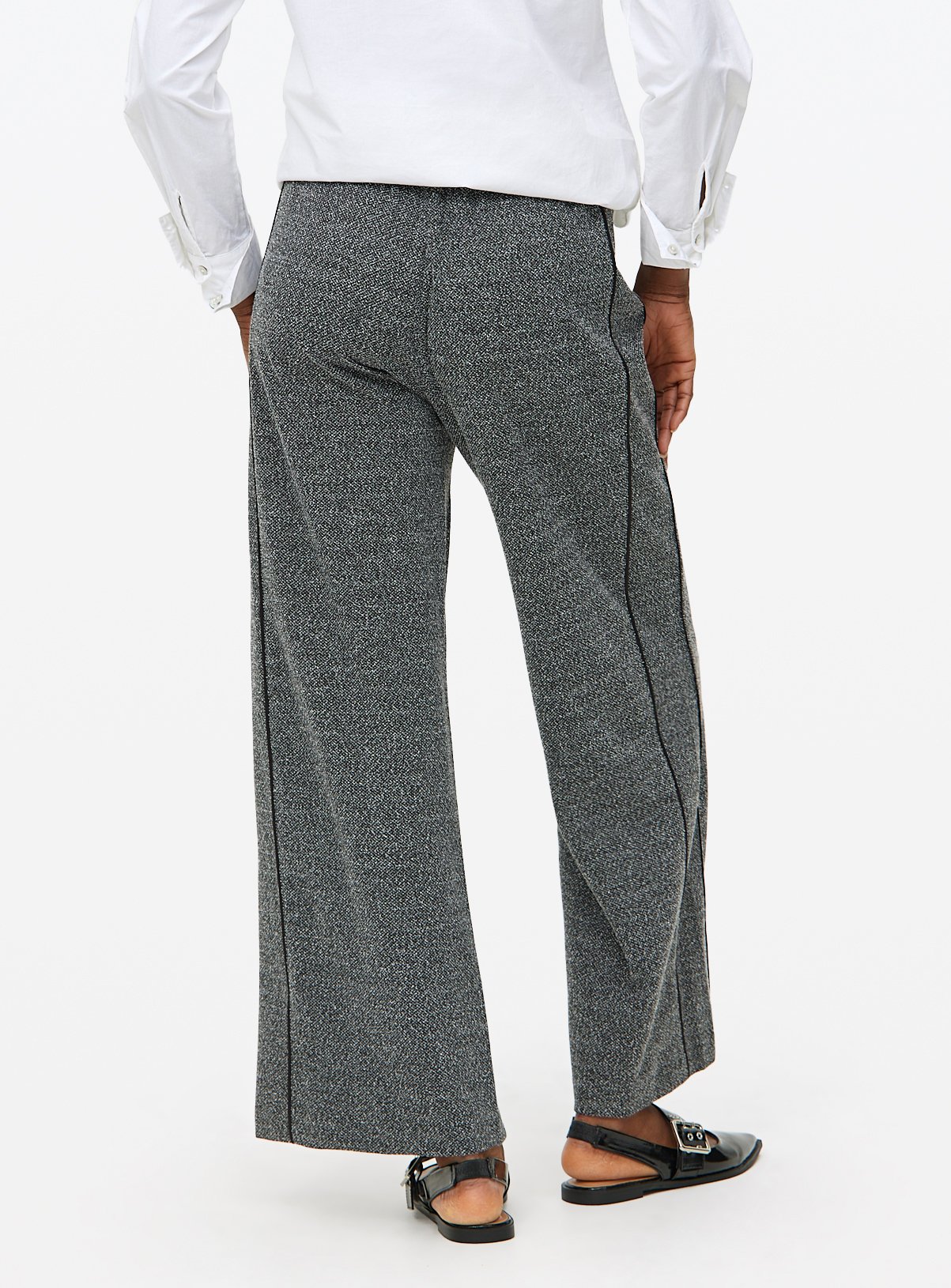 Grey Salt And Pepper Wide Leg Trousers  16 - Image 4 thumbnail