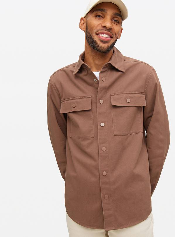 Brown Pocket Twill Shacket M