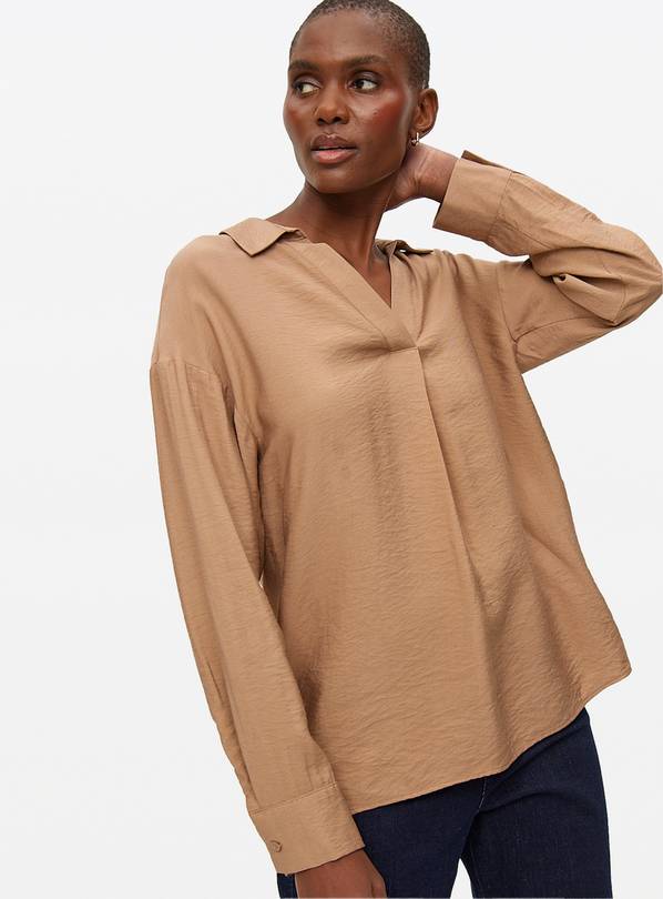 Tan Popover Long Sleeve Blouse 8