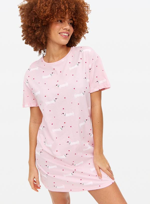 Pink Dachshund Heart Print Nightdress XL