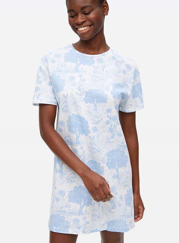 Blue Toile De Jouy Print Nightdress L