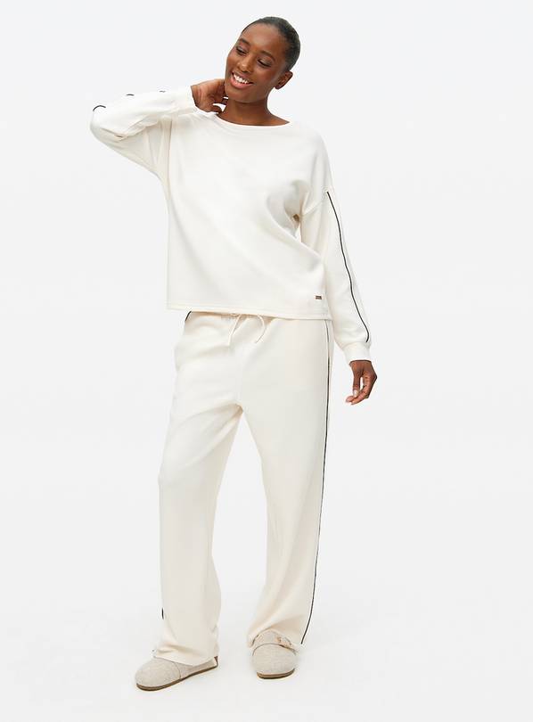 Cream Contrast Piping Scuba Co-ord Pyjama Botttoms M