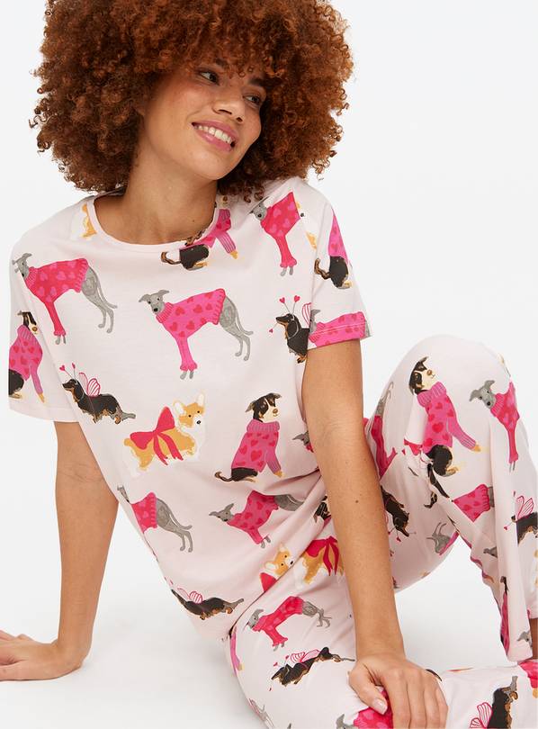 Pink Dog Heart Jumper Printed Pyjama Set M